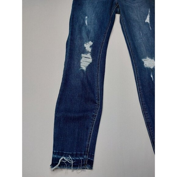 Jelly Jeans Womens Juniors Size 9 Dark Blue Distressed Denim Jeans Raw Hem - Picture 7 of 16